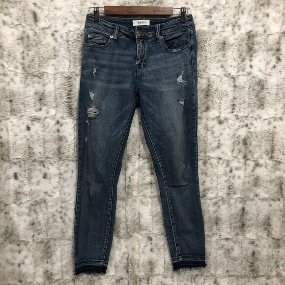 PISTOLA Stretch Mid Rise Skinny Distressed Jeans Raw Frayed Hem Women's Size 27 - Picture 1 of 10